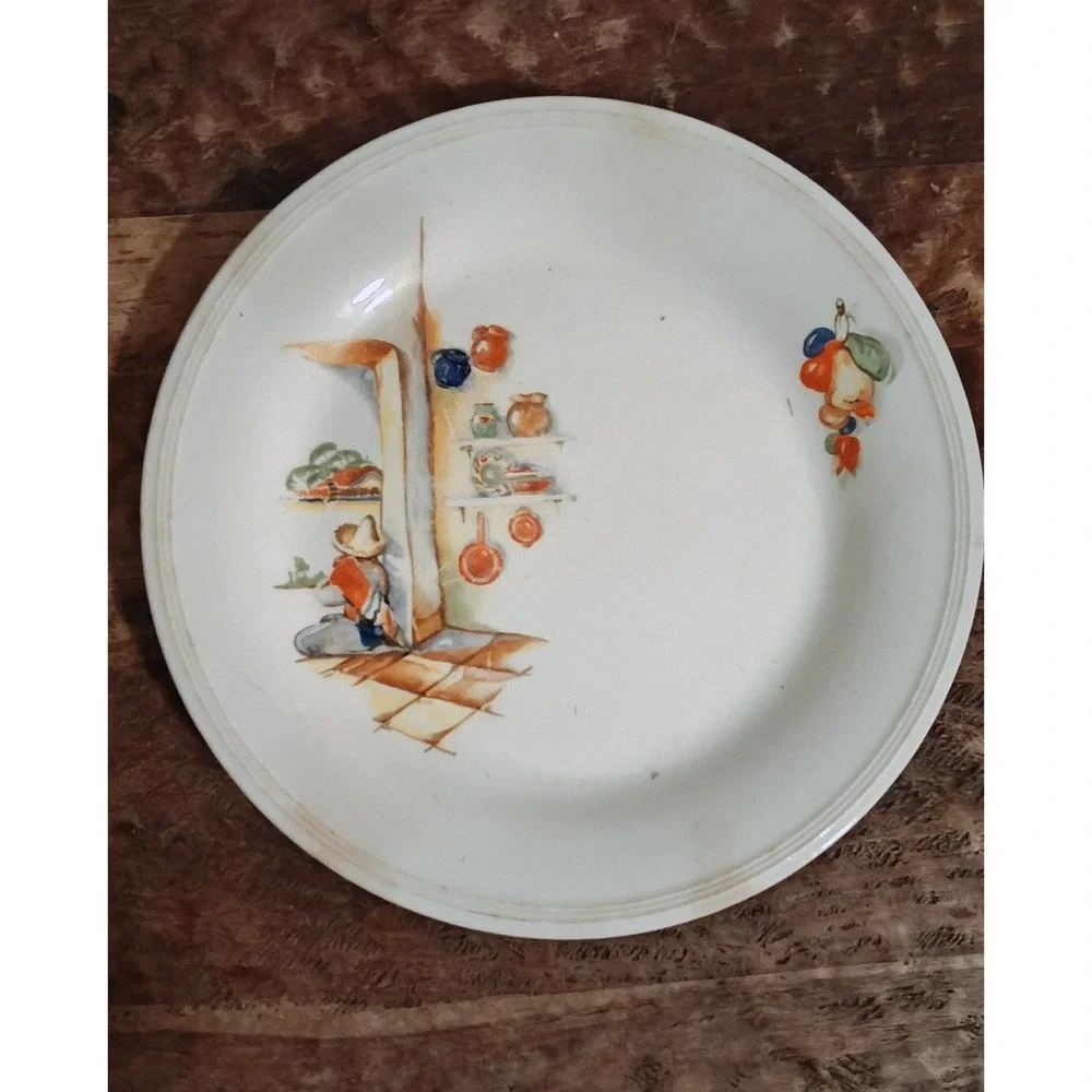 Vintage Edwin M Knowles Semi Vitreous Tia Juana Dinner Plate And Bowl Pair